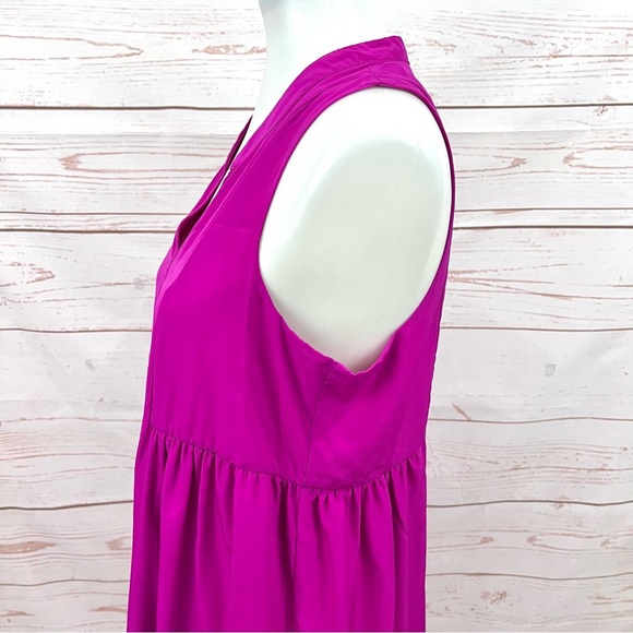 Amanda Uprichard x Le Tote Split Neck Magenta Fuchsia Maternity Babydoll Dress - Picture 6 of 13